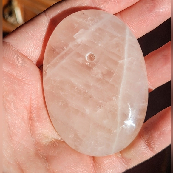 Genuine Rose Quartz Incense Holder, Crystal Palm Stone Shape - Picture 3 of 4